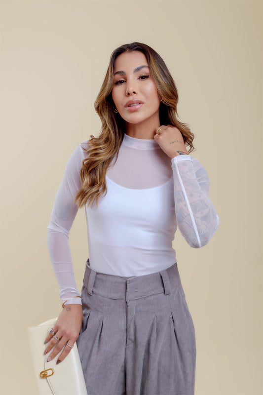 Manga Longa de Tule - Branco