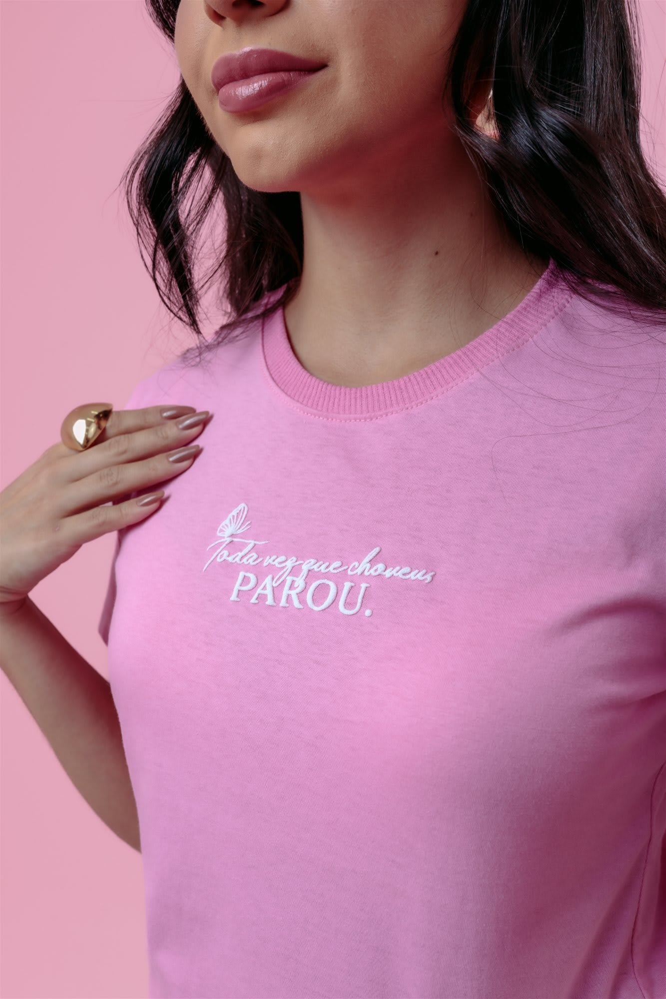 T-Shirt - Toda vez que choveu parou (Alto Relevo) - Rosa Chiclete