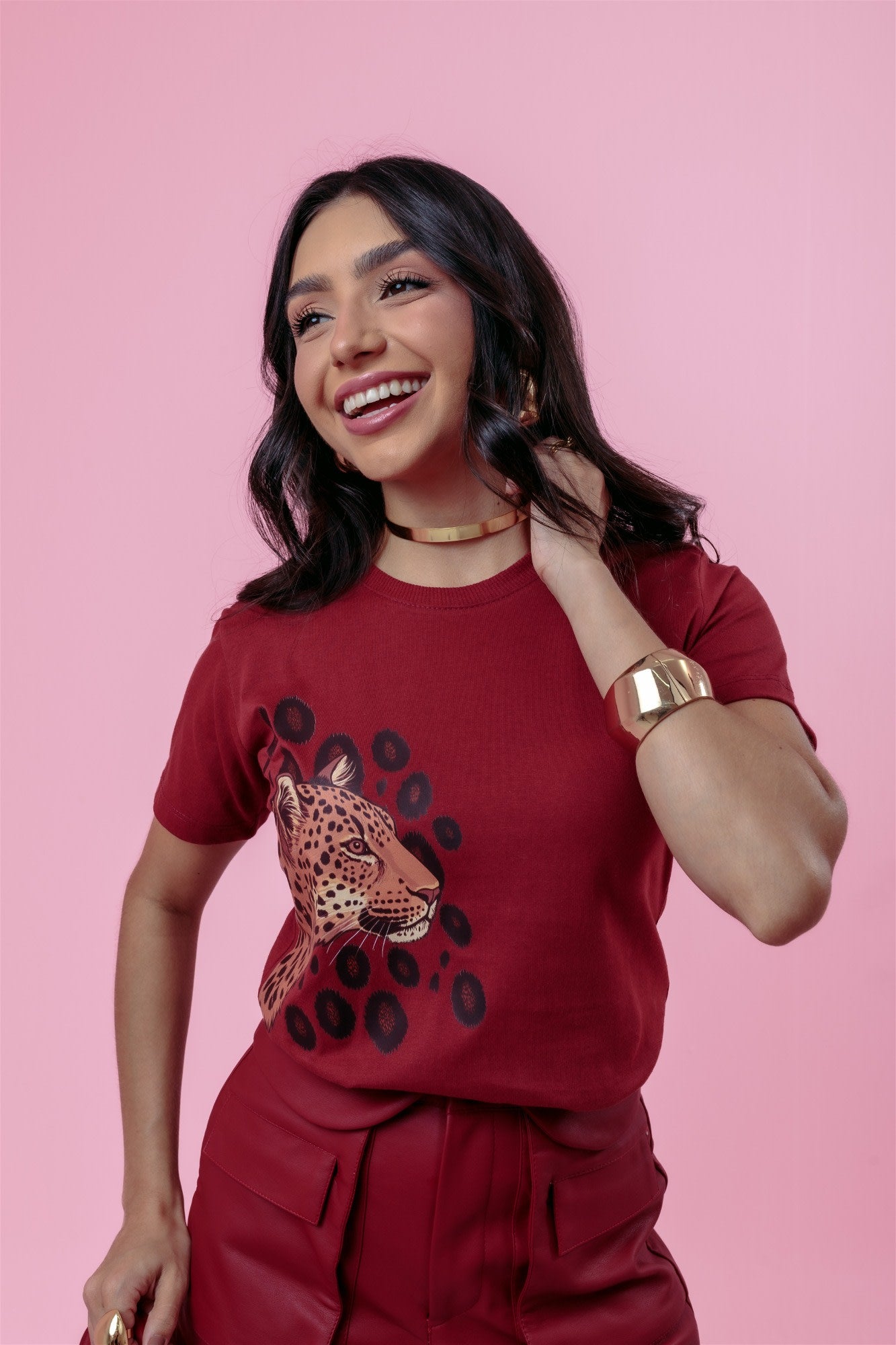 T-Shirt - Onça - Bordô