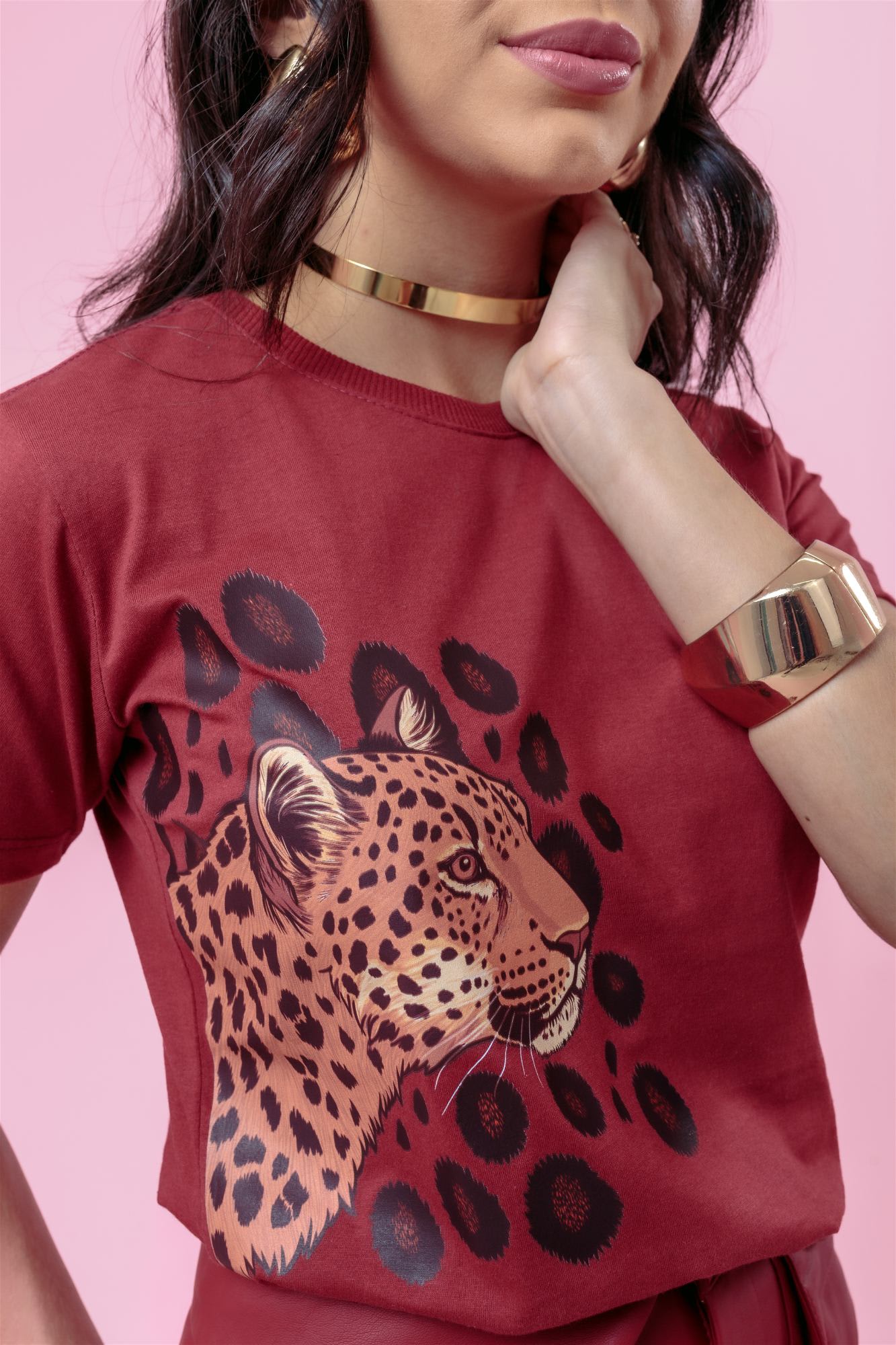 T-Shirt - Onça - Bordô