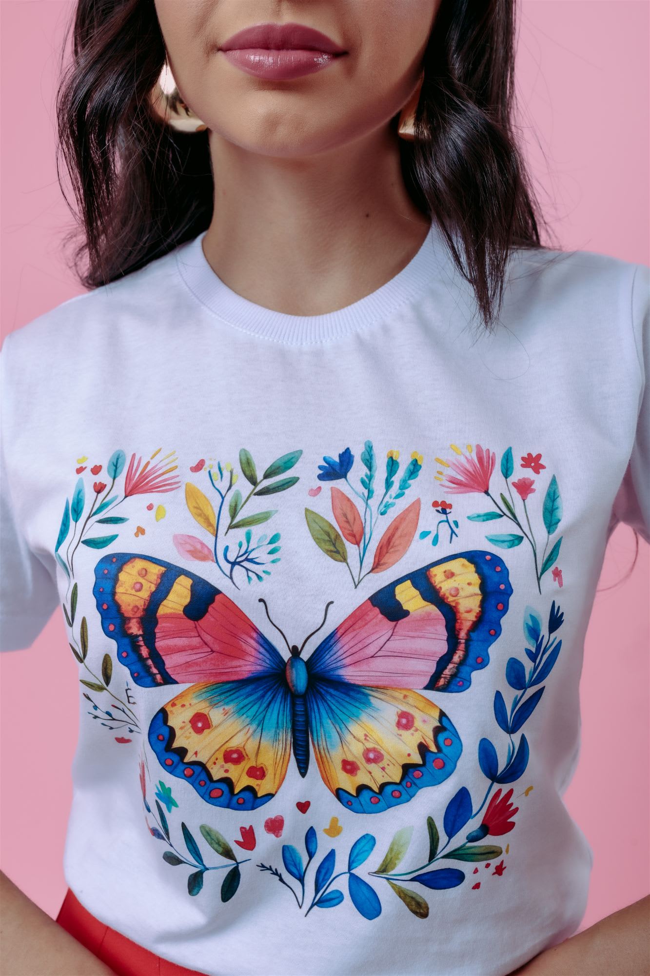 T-Shirt - Borboleta Flores - Branco