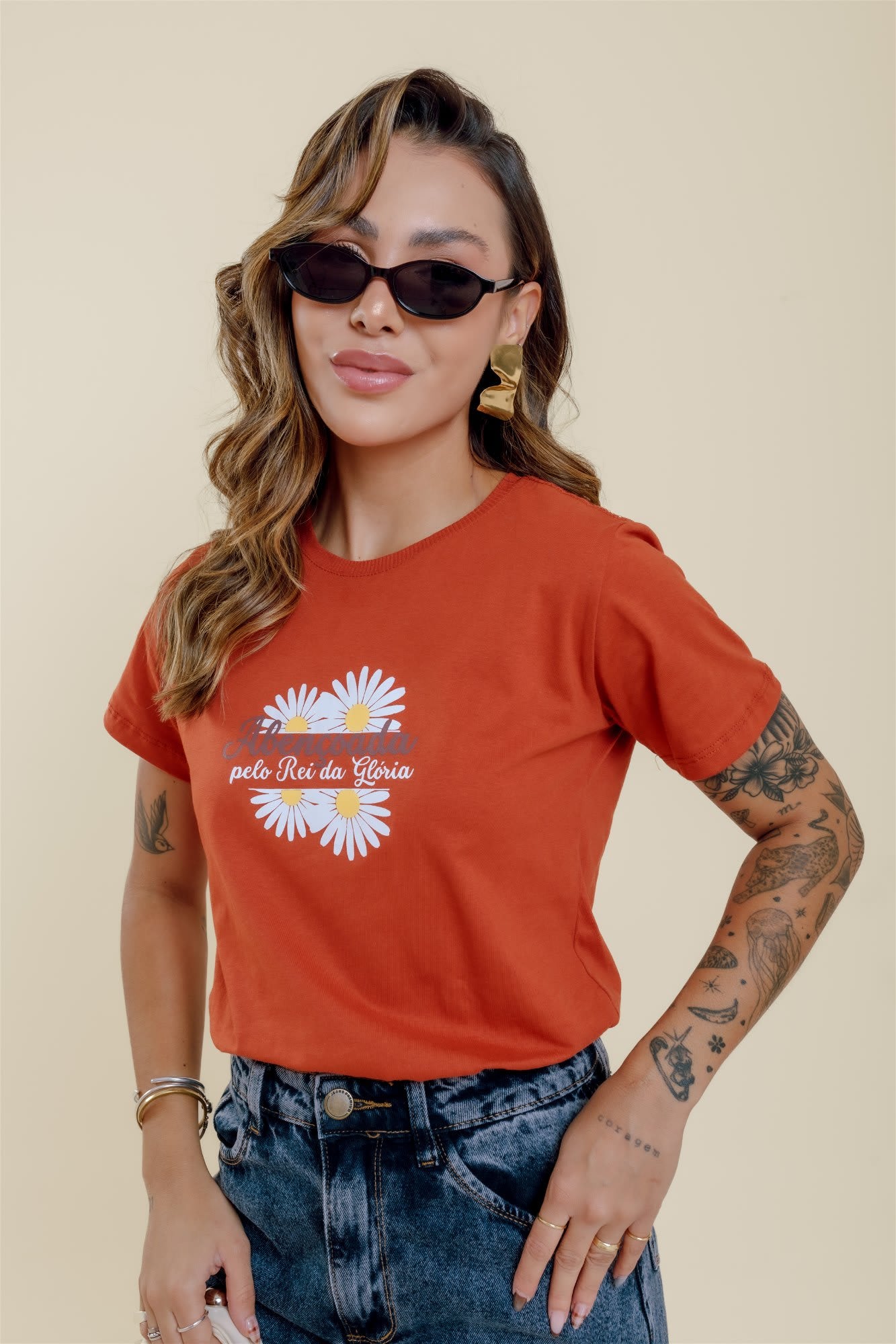 T-Shirt - Abençoada pelo rei da glória - Terracota