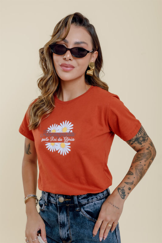T-Shirt - Abençoada pelo rei da glória - Terracota