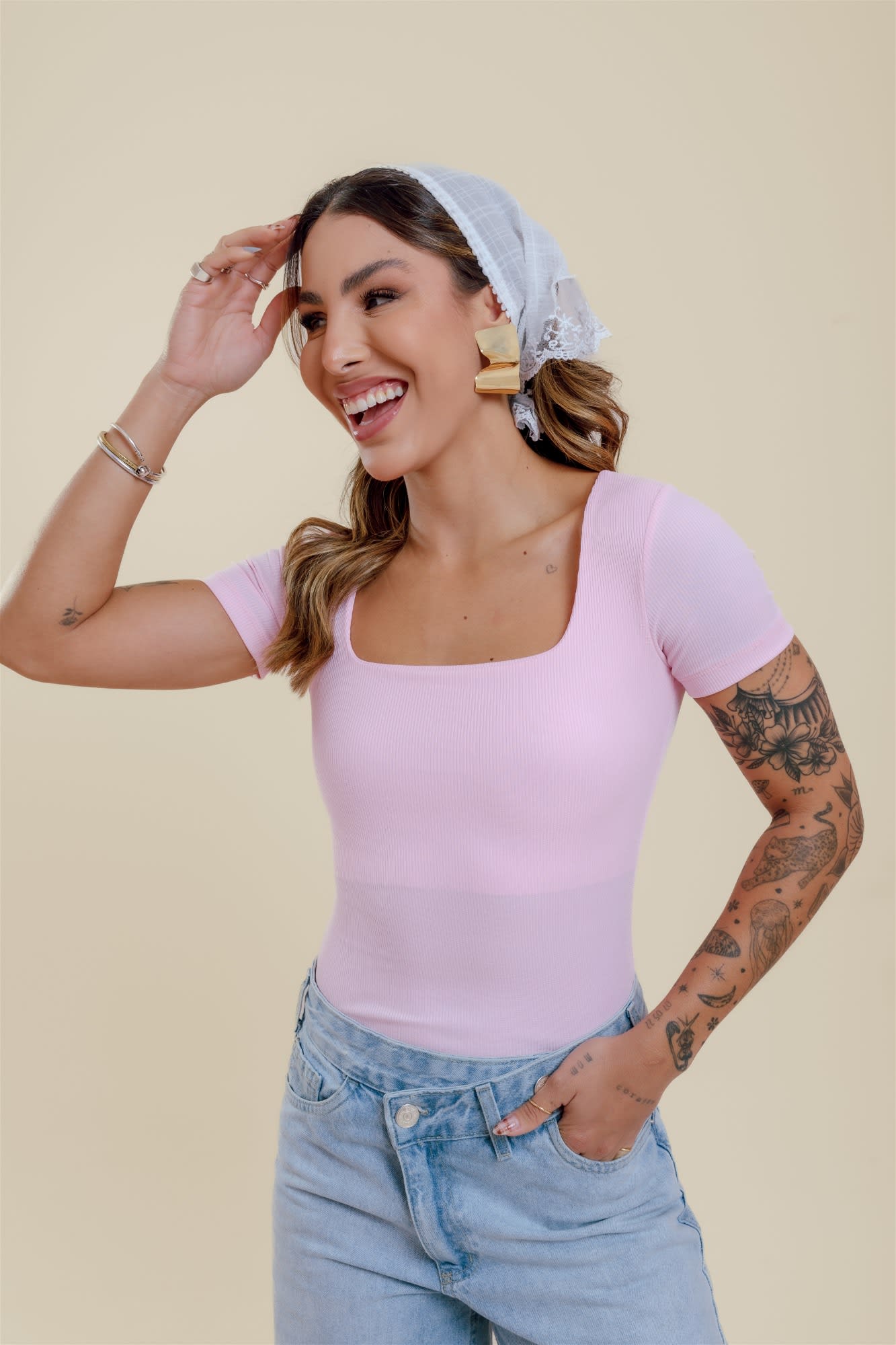 Blusa Decote Quadrado - Rosa Bebê