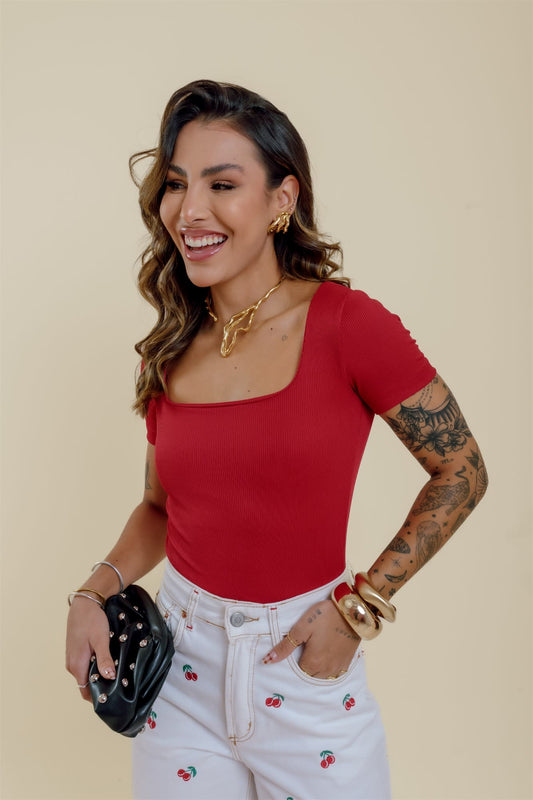 Blusa Decote Quadrado - Vermelho