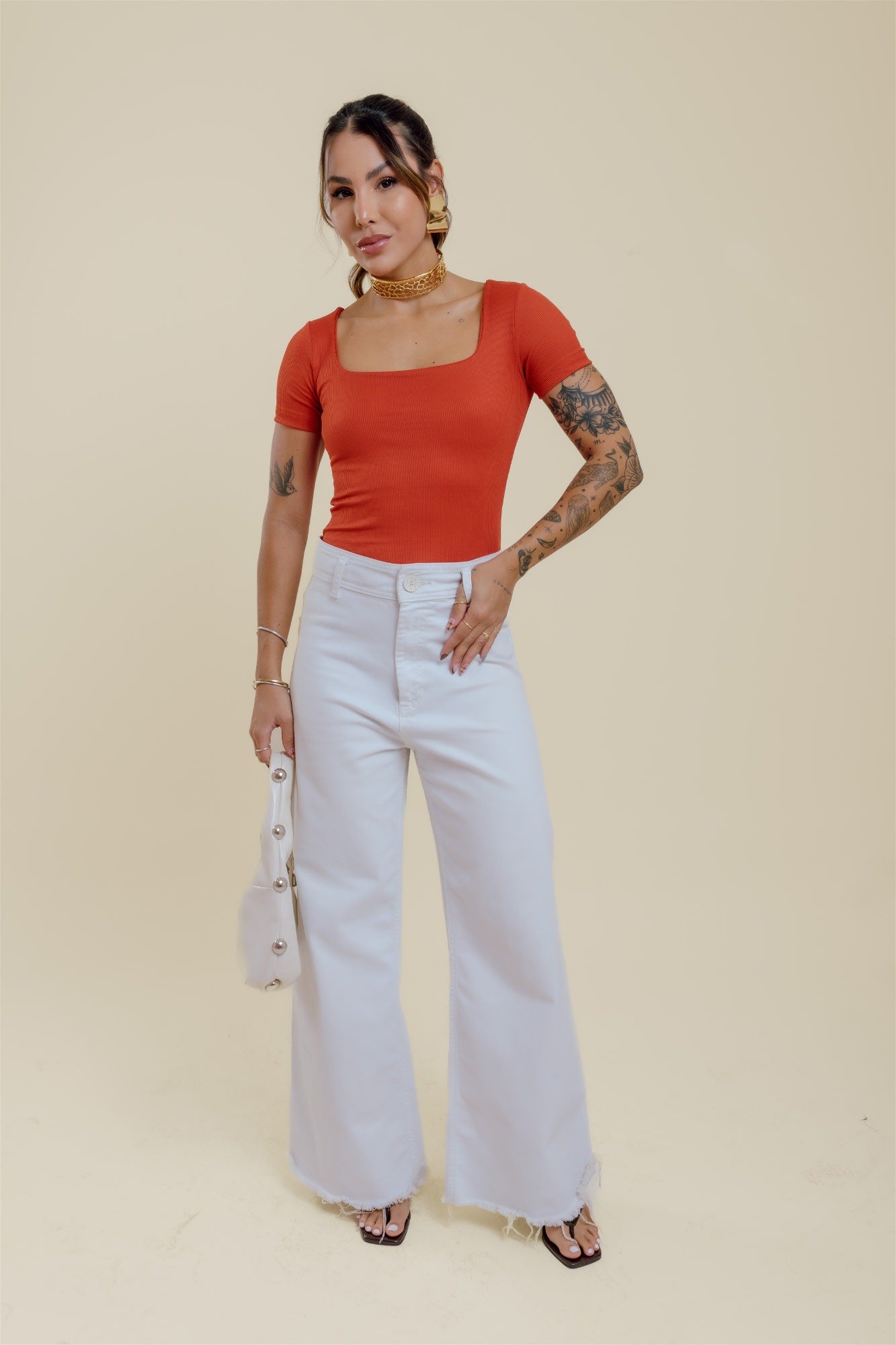Blusa Decote Quadrado - Terracota