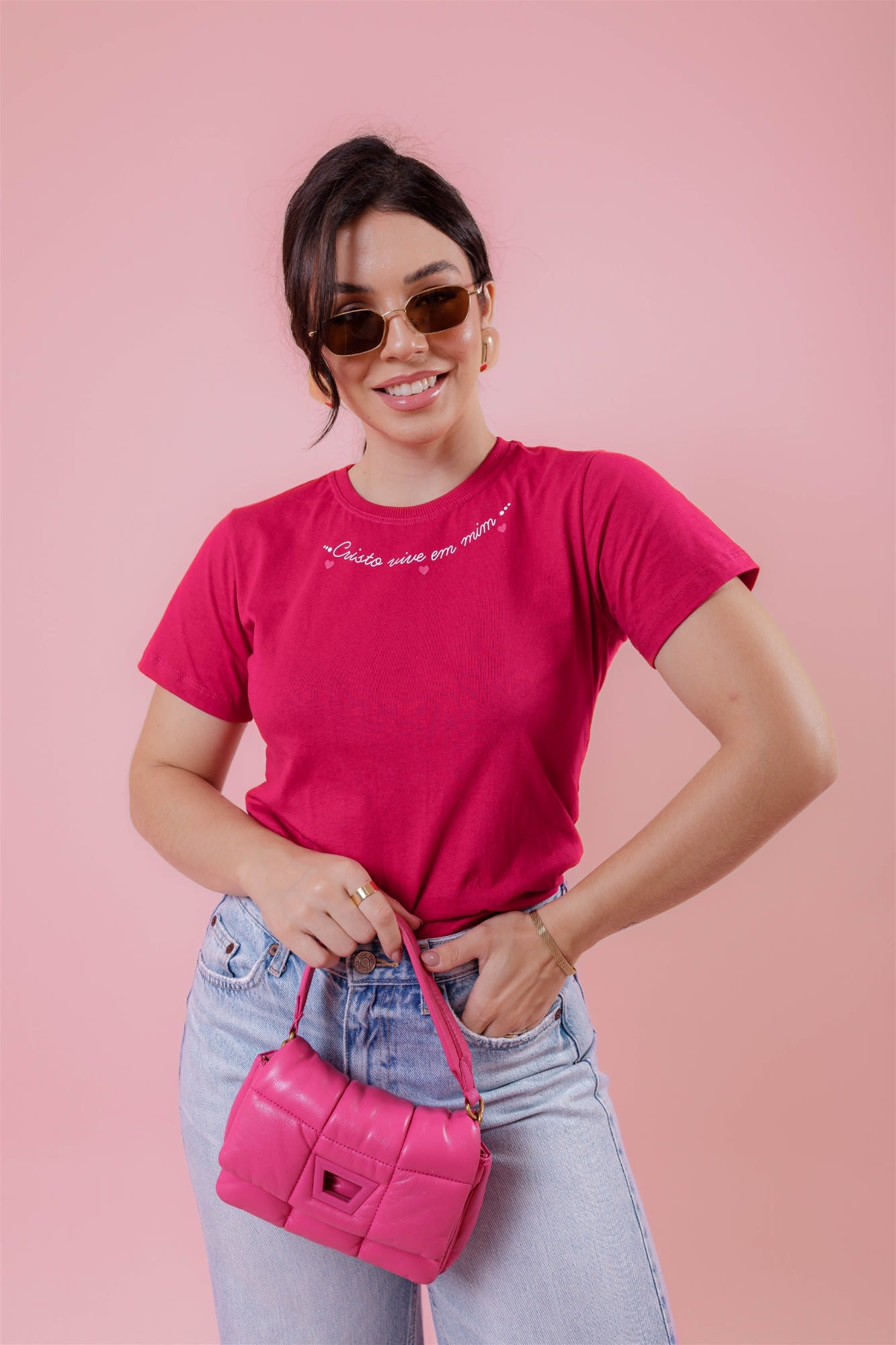 T-Shirt - Cristo vive em mim - Pink