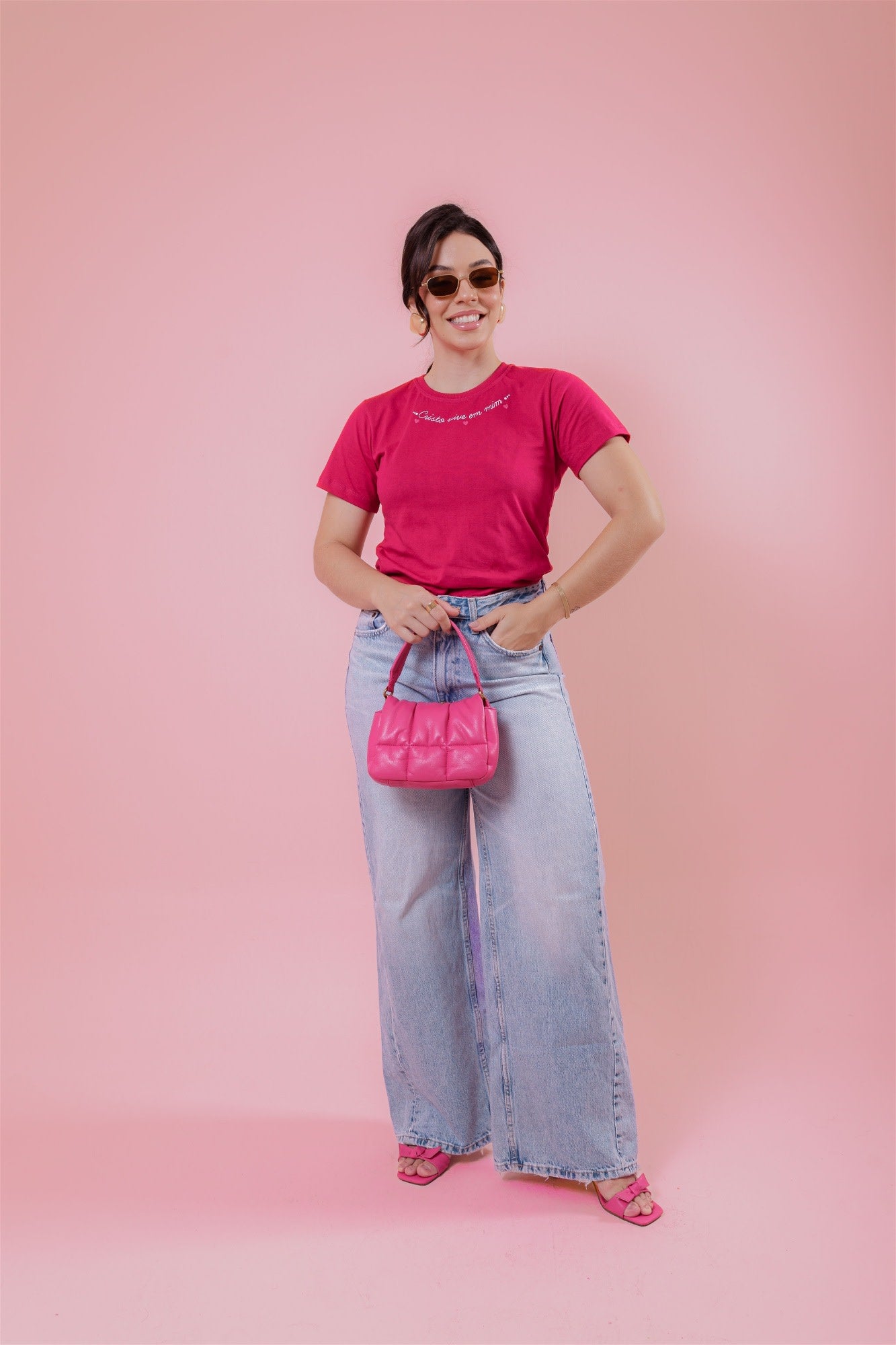 T-Shirt - Cristo vive em mim - Pink