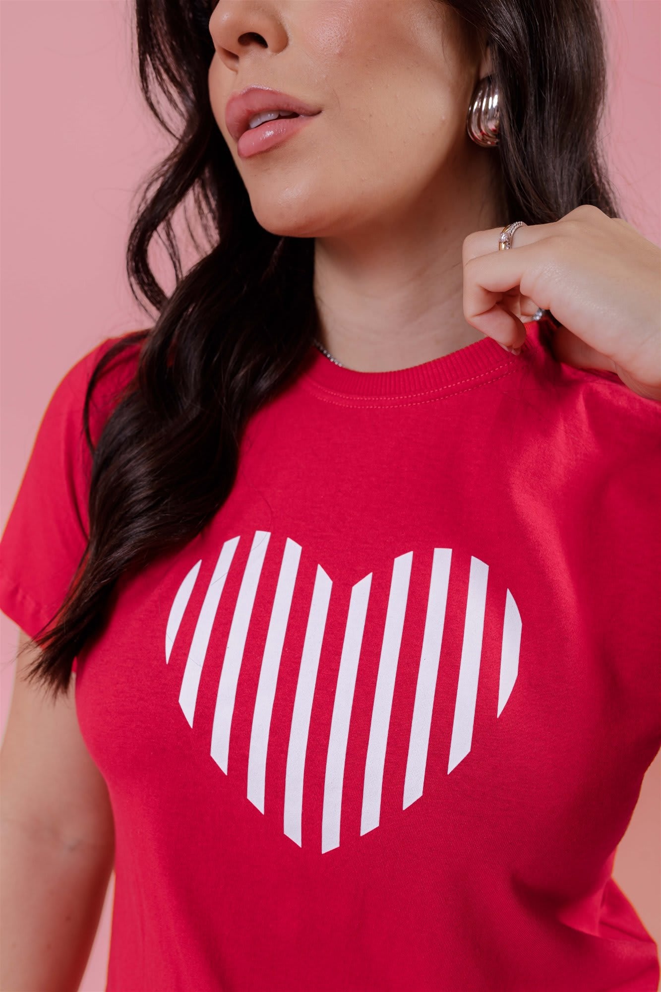 T-Shirt - Corações Listrado - Vermelho