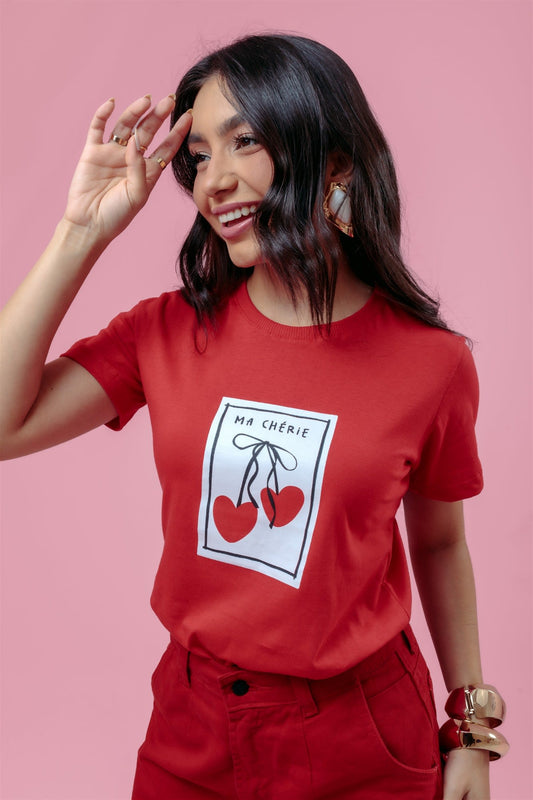 T-Shirt - Ma Chérie - Vermelho