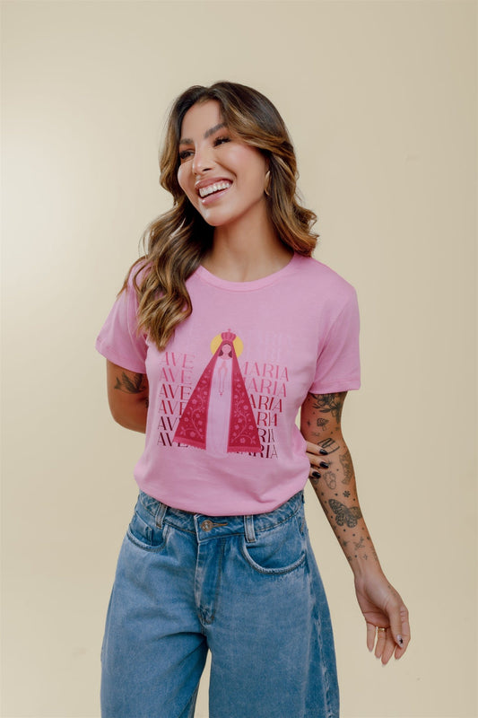 T-Shirt - Ave Maria - Rosa Chiclete