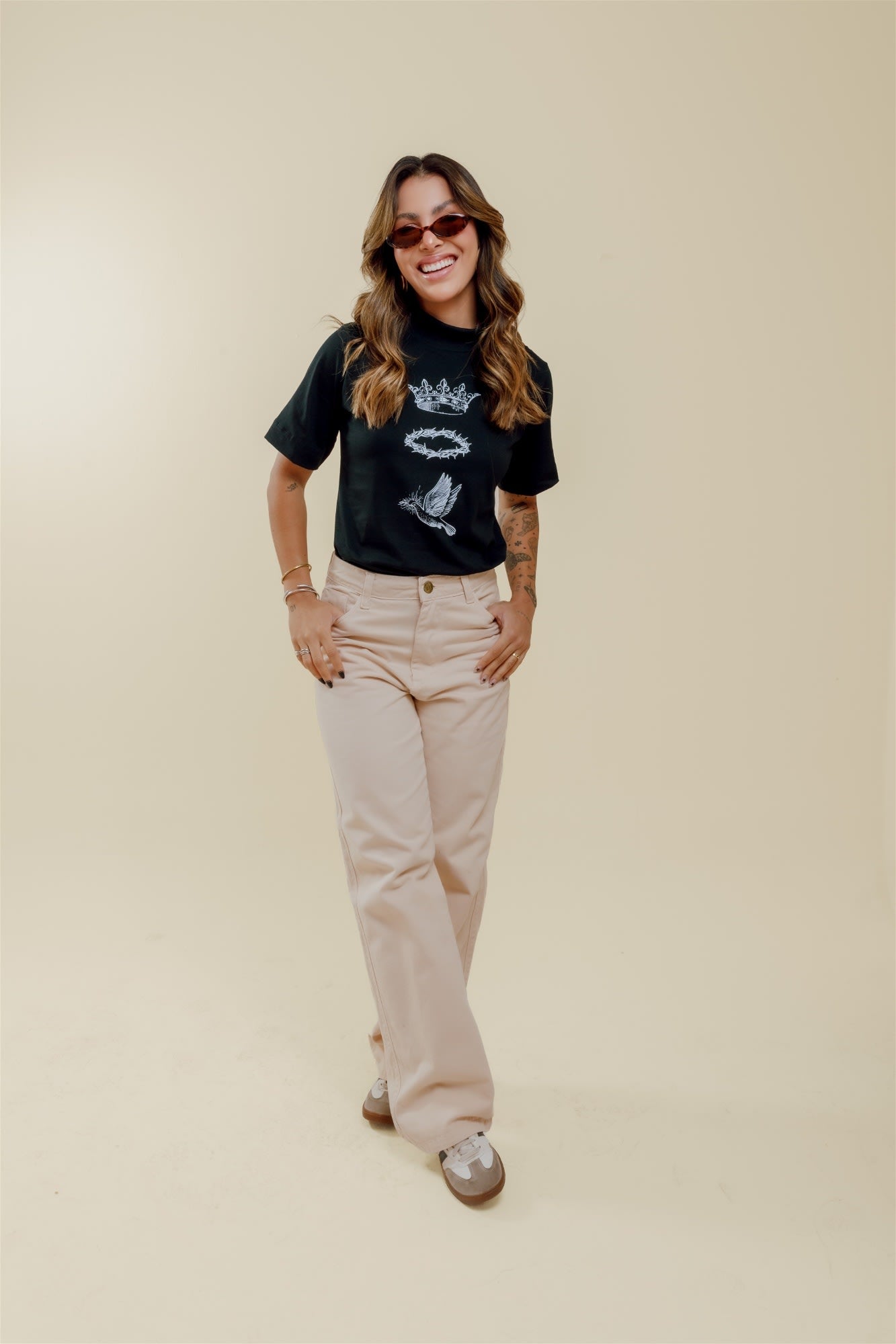 Blusa Gola Alta - Símbolos Cristão - Preto