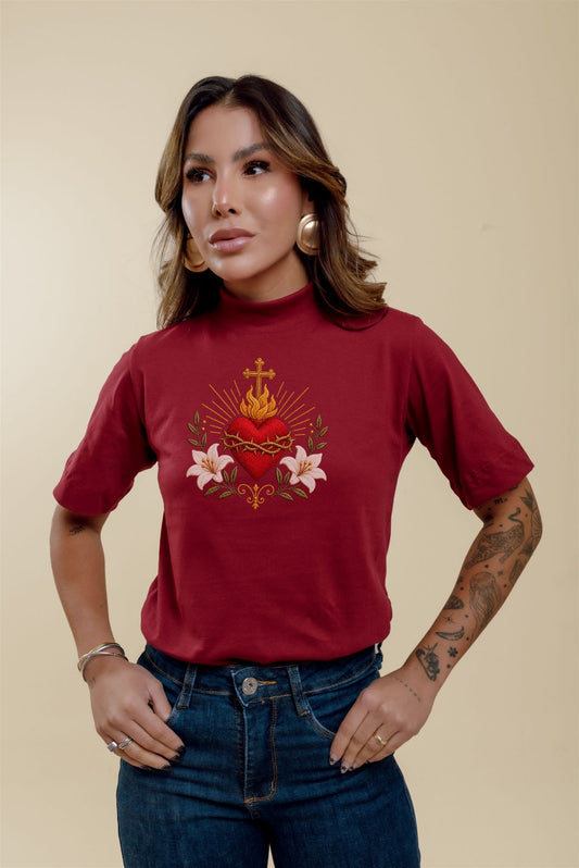 Blusa Gola Alta - Coração Sagrado - Marsala