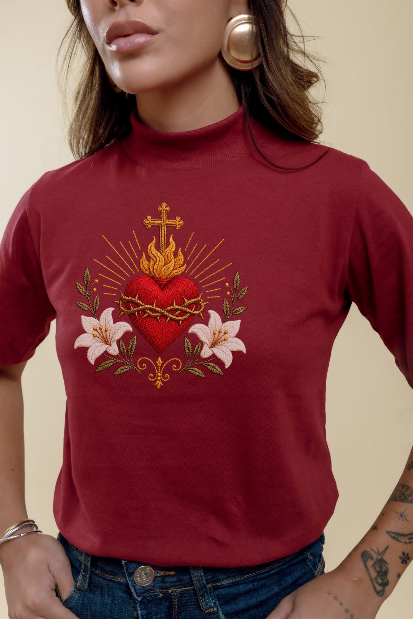 Blusa Gola Alta - Coração Sagrado - Marsala