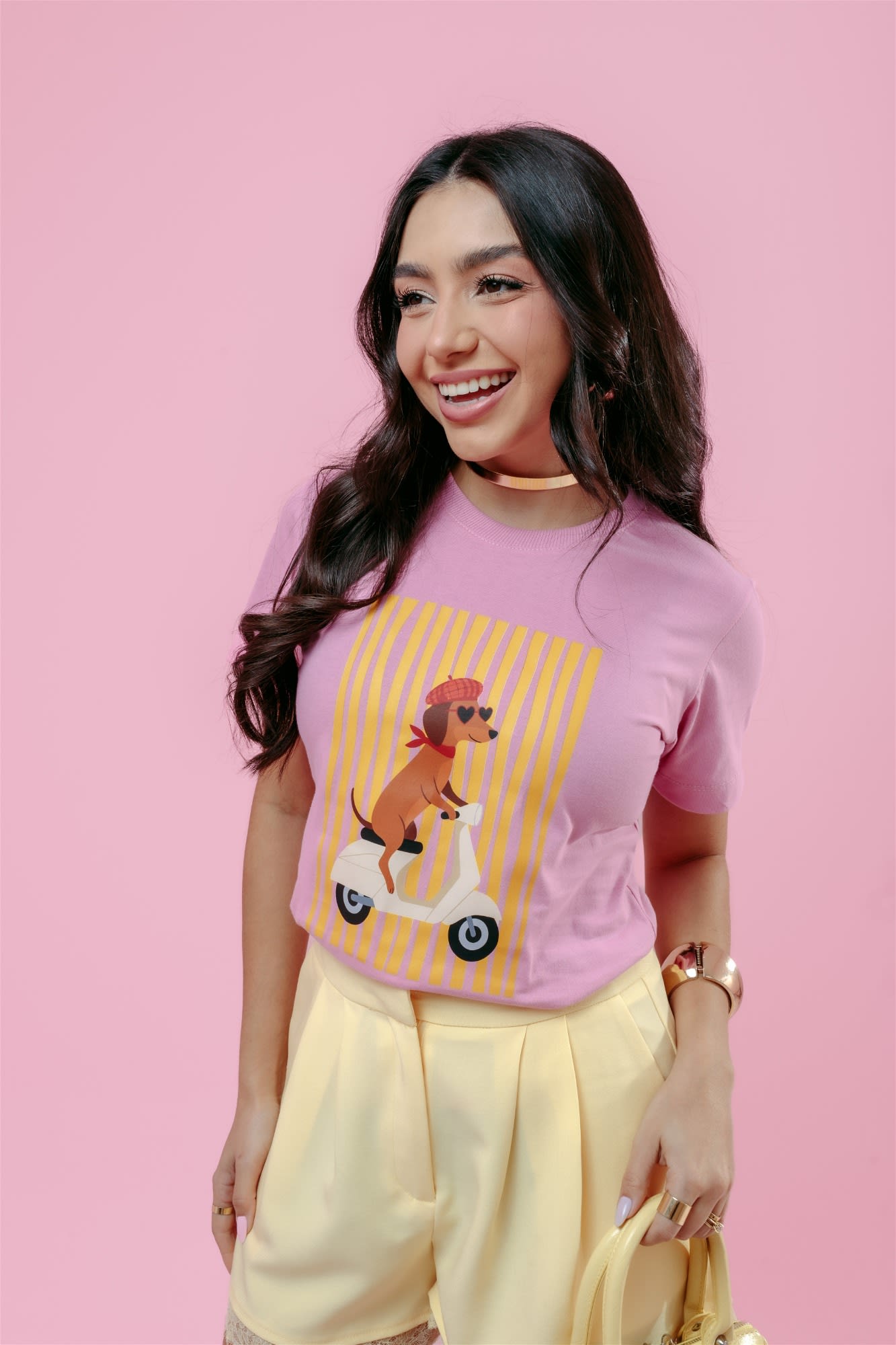 T-Shirt - Cachorro na moto - Rosa