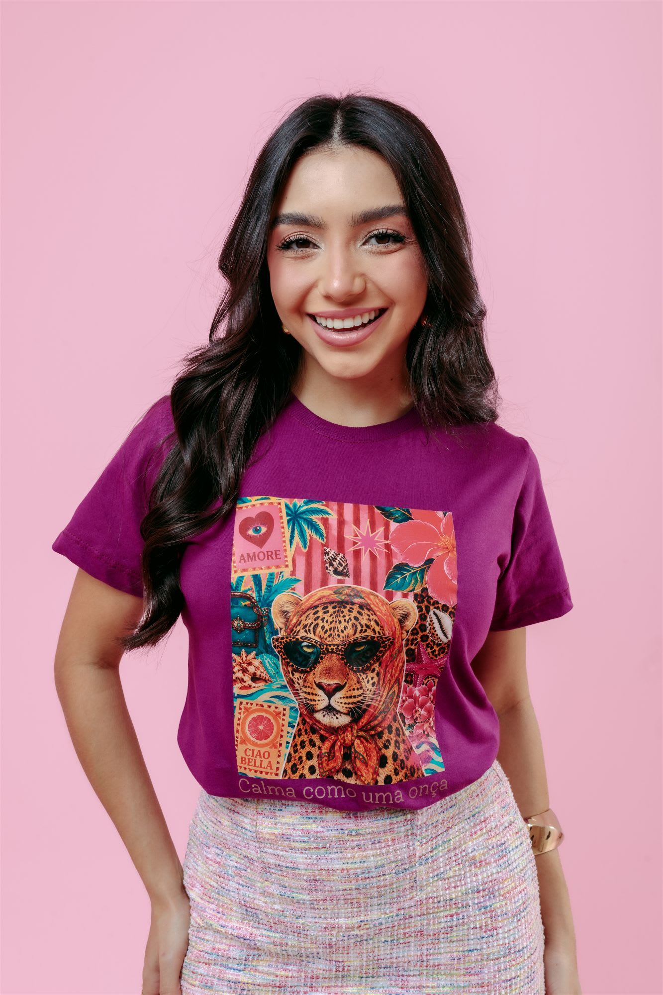T-Shirt - Calma como uma onça - Roxo