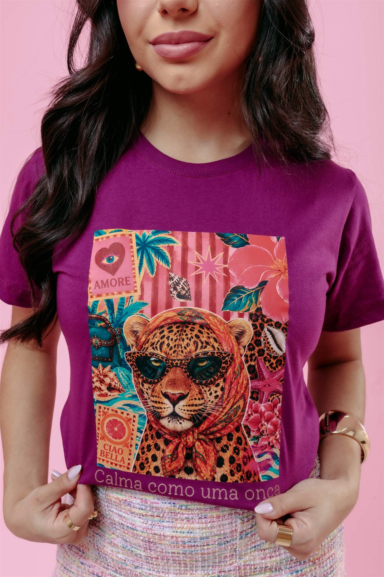 T-Shirt - Calma como uma onça - Roxo