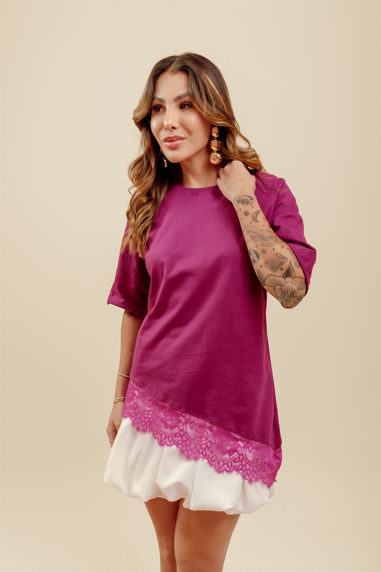 T-Shirt Com renda - Roxo