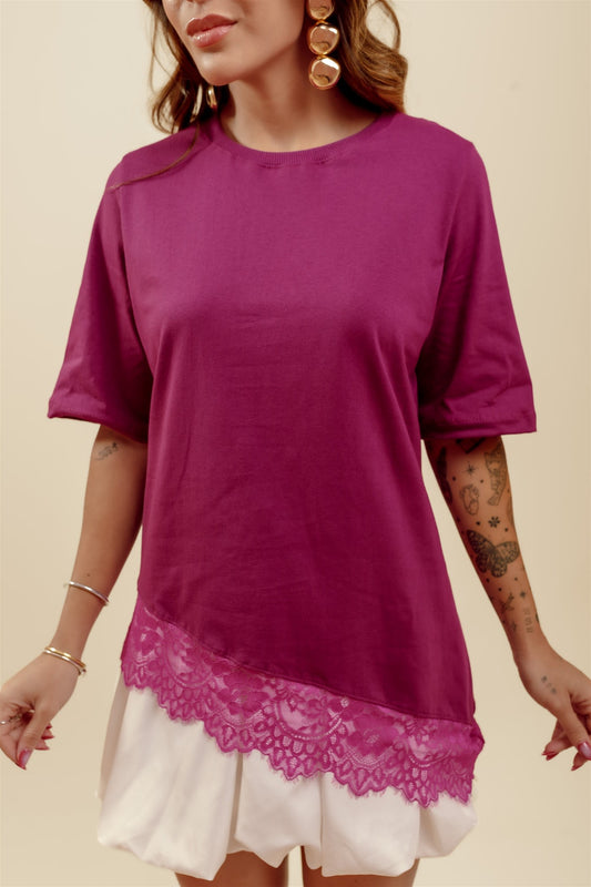 T-Shirt Com renda - Roxo