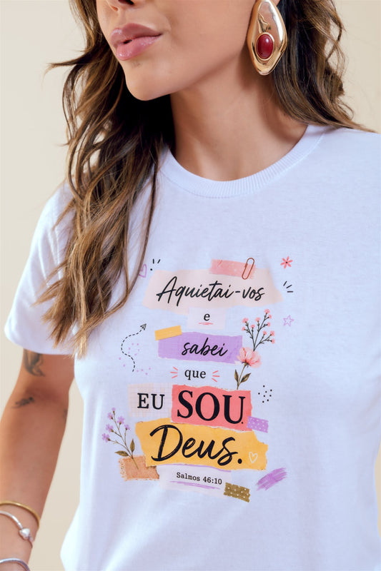 T-Shirt - Salmos 46:10 - Branco
