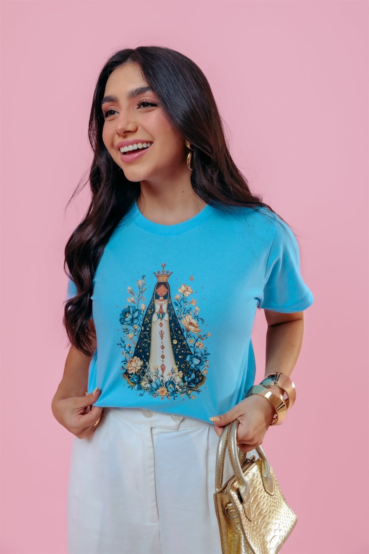 T-Shirt - Nossa Senhora Aparecida - Azul Bebê