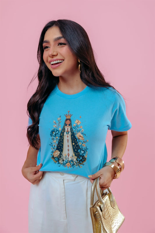 T-Shirt - Nossa Senhora Aparecida - Azul Bebê