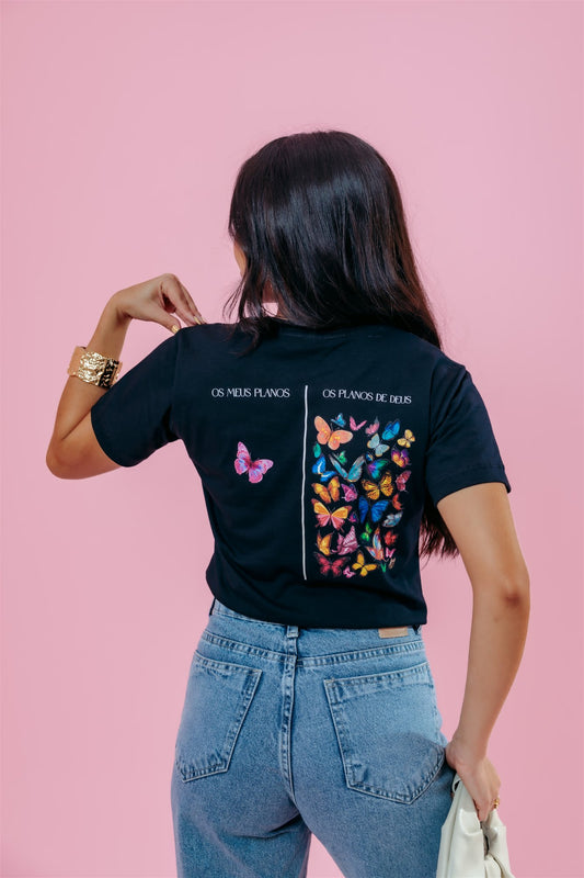 T-Shirt - Borboletas - Preto