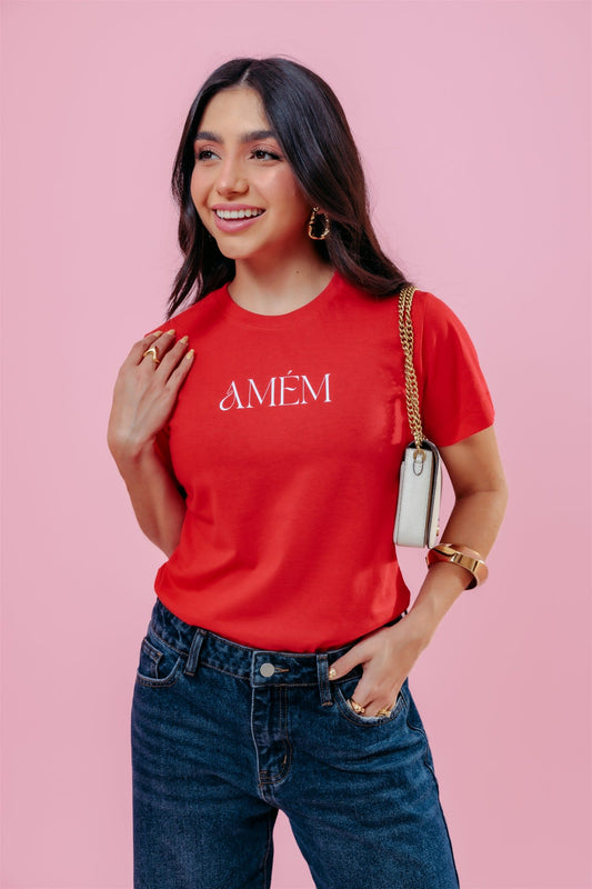 T-Shirt - Amém - Vermelho