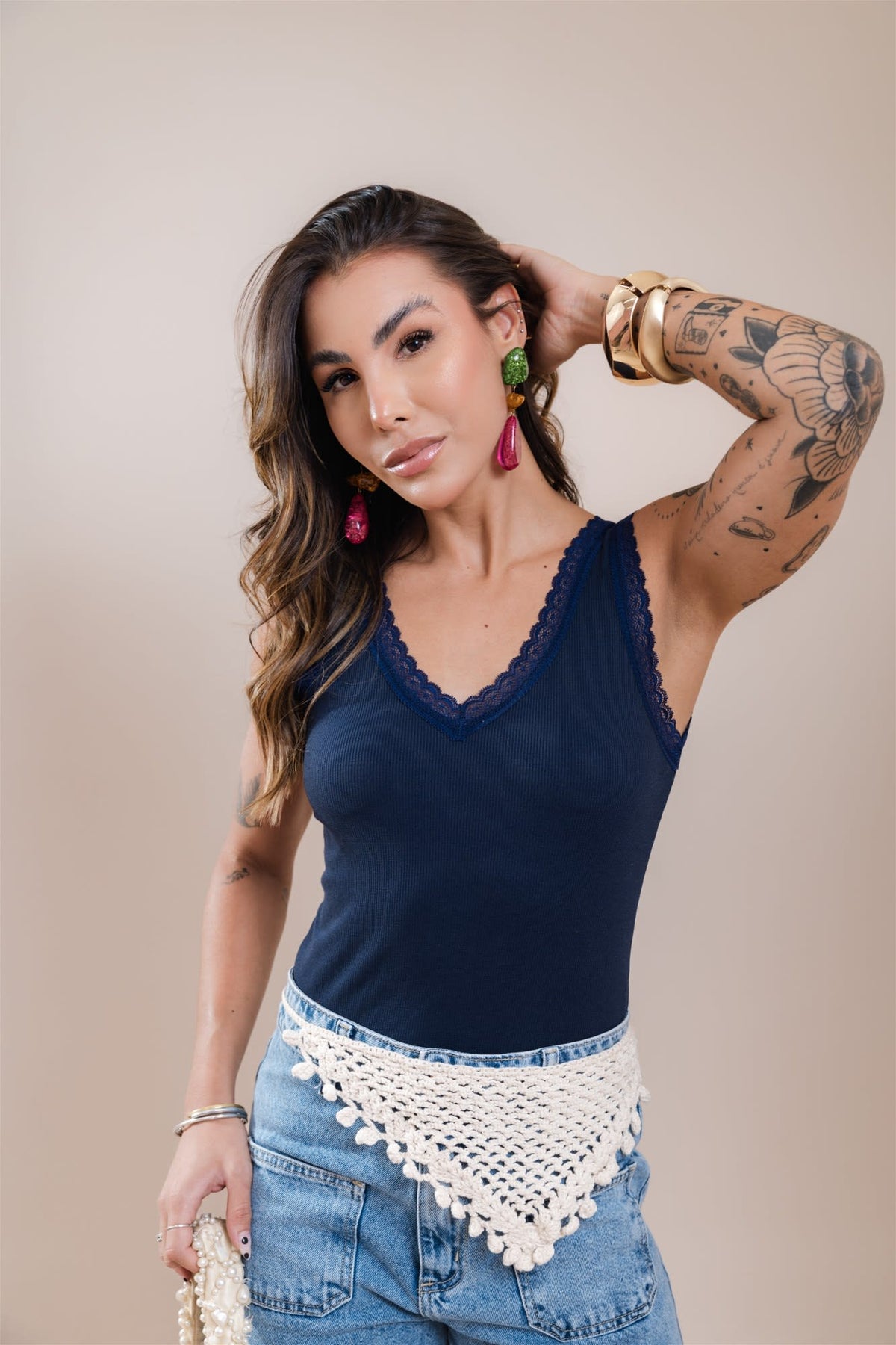 Regata com Renda - Azul Marinho