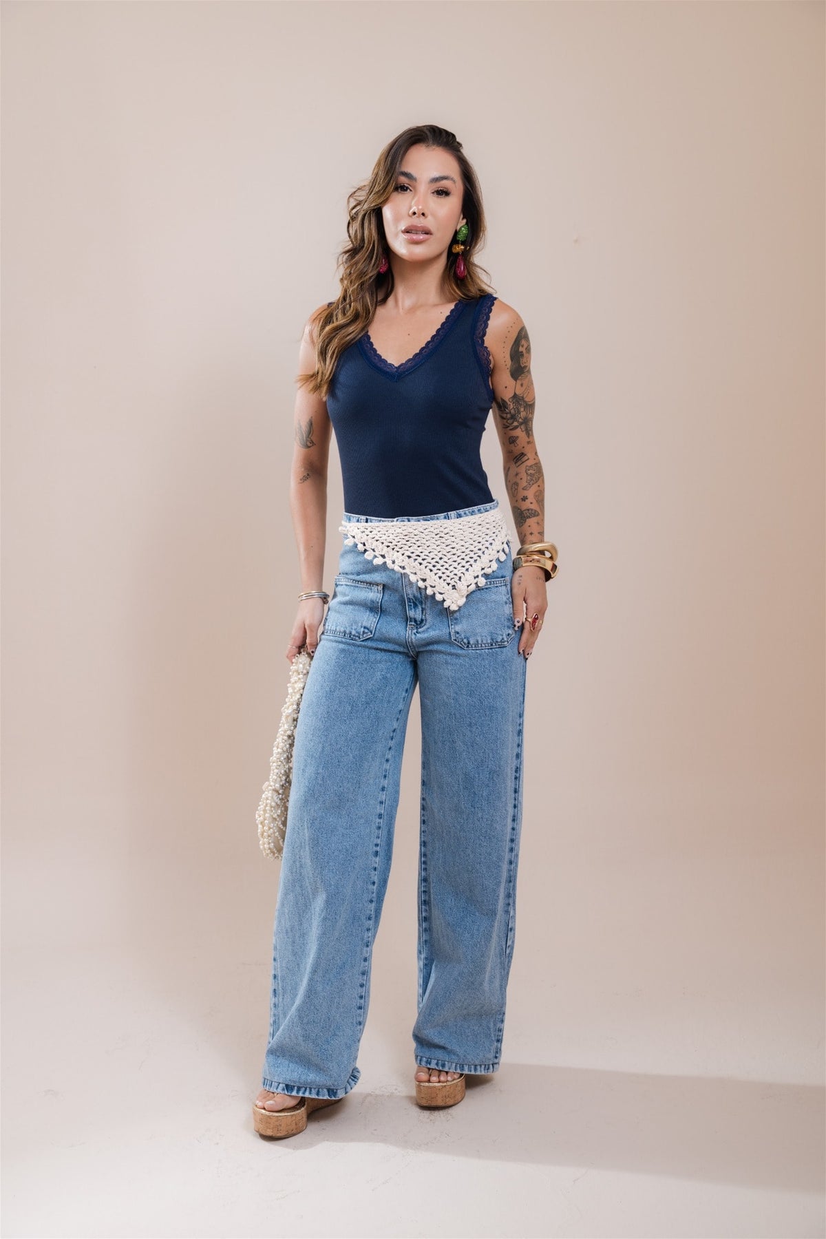 Regata com Renda - Azul Marinho