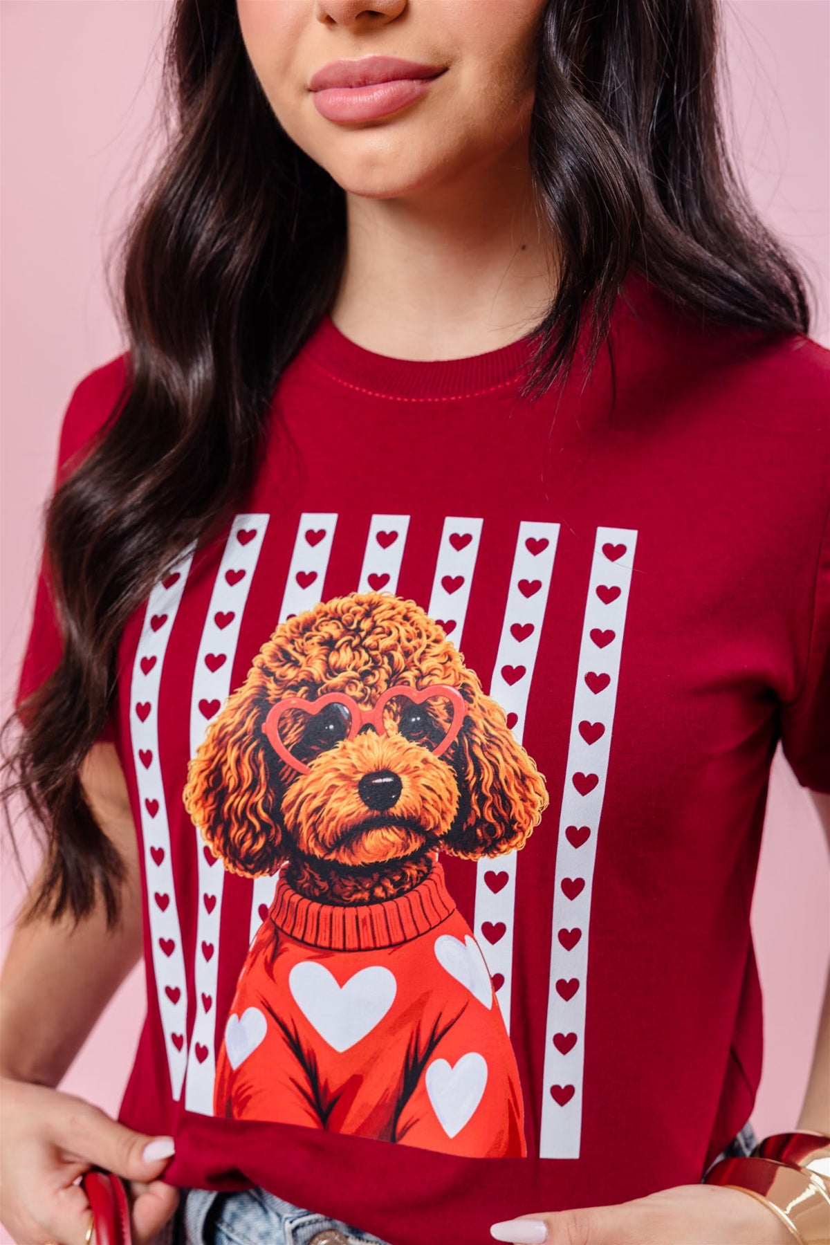 T-Shirt - Poodle Óculos de Coração - Marsala
