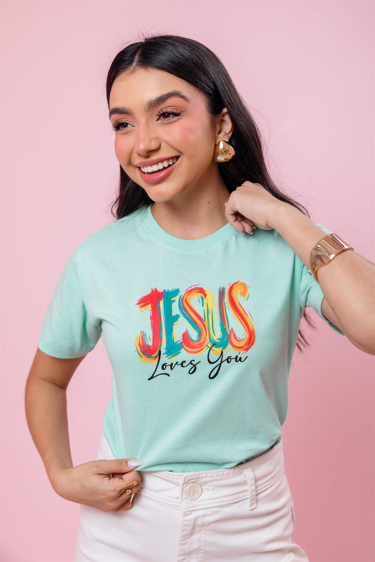 T-Shirt - Jesus loves you - Verde Bebê
