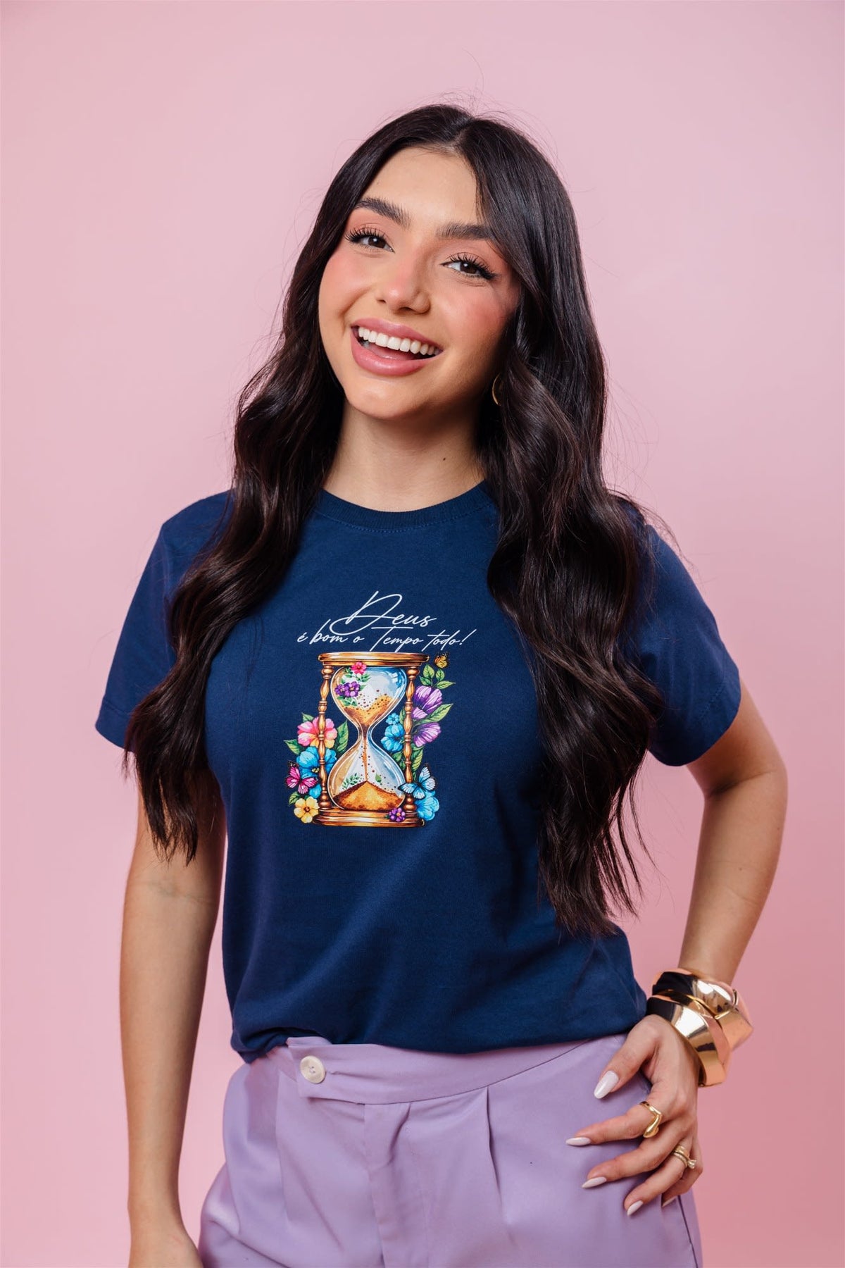 T-Shirt - Deus é bom o tempo todo - Azul Marinho