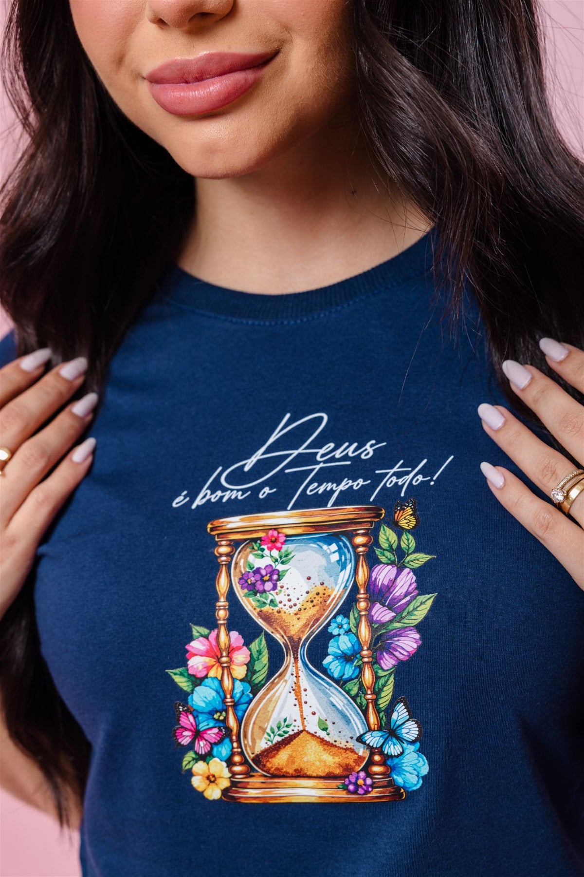 T-Shirt - Deus é bom o tempo todo - Azul Marinho