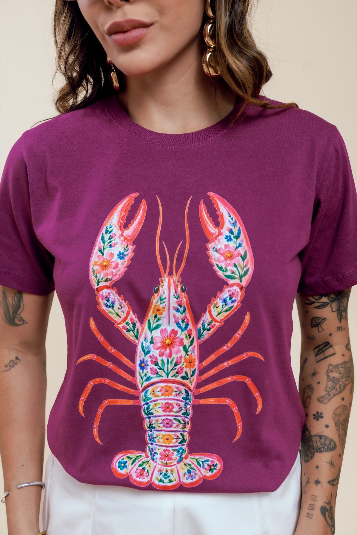 T-Shirt - Lagosta Aquarela Floral - Roxo