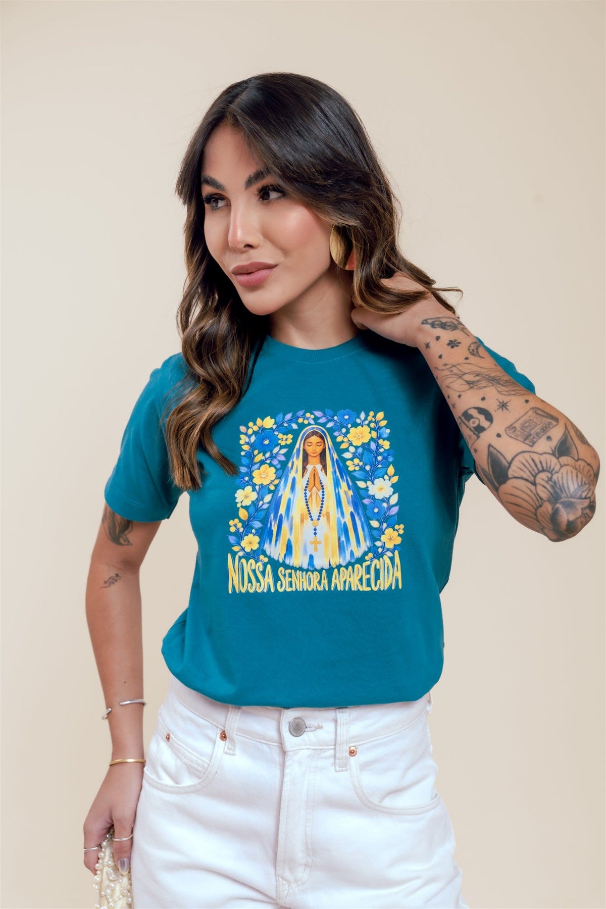T-Shirt - Nossa Senhora Aparecida - Azul Petróleo