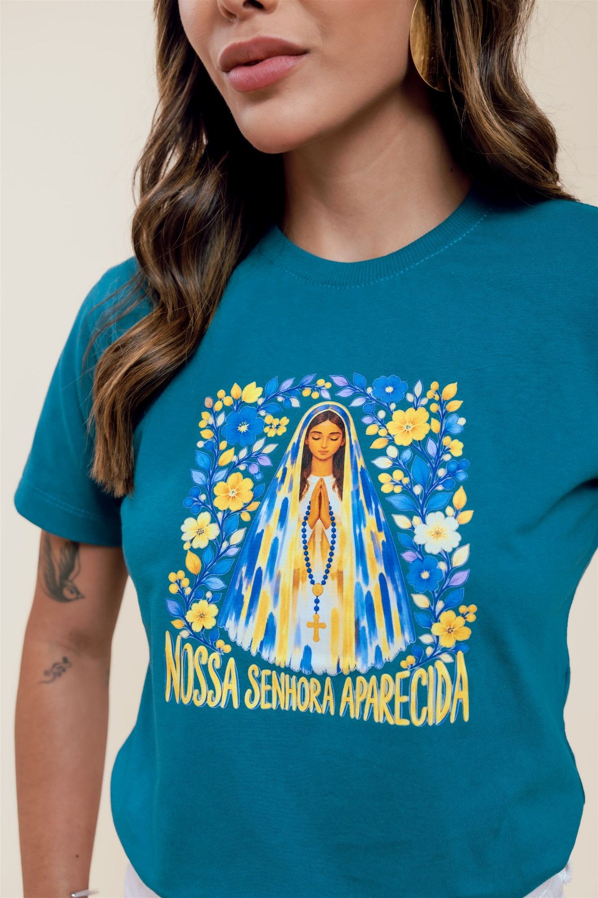 T-Shirt - Nossa Senhora Aparecida - Azul Petróleo