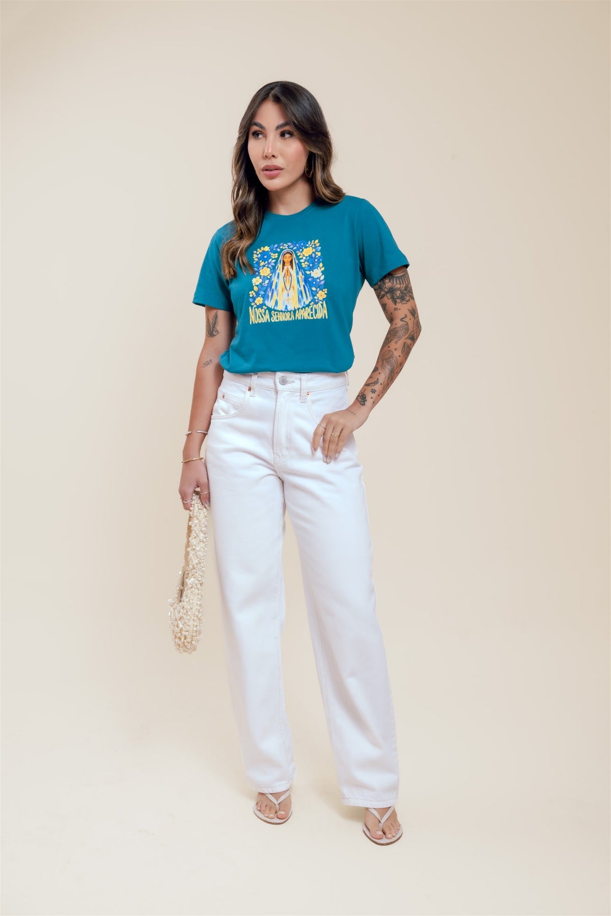 T-Shirt - Nossa Senhora Aparecida - Azul Petróleo