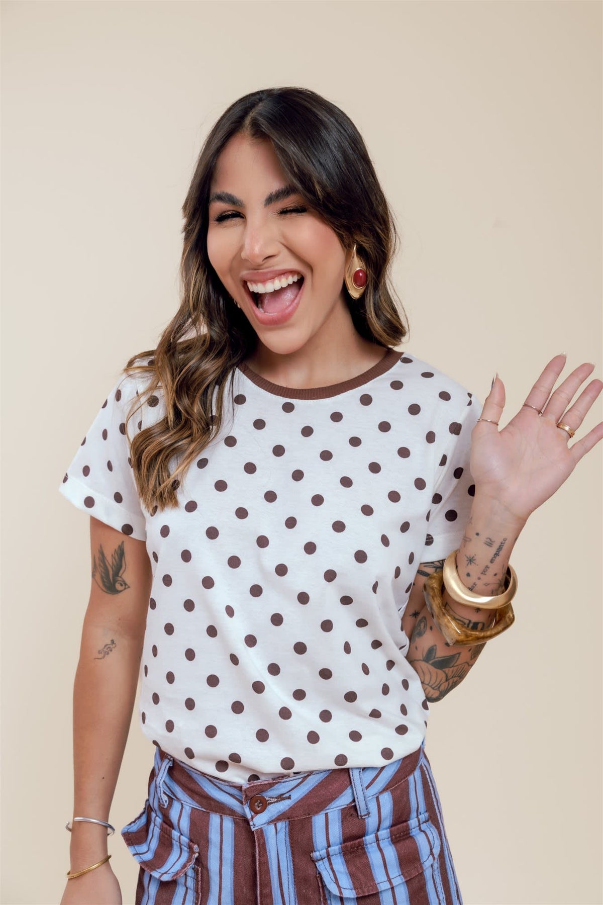 Poá Tshirt - OFF com Marrom