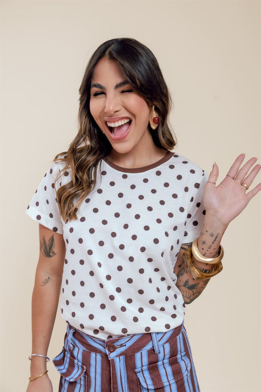 Poá Tshirt - OFF com Marrom