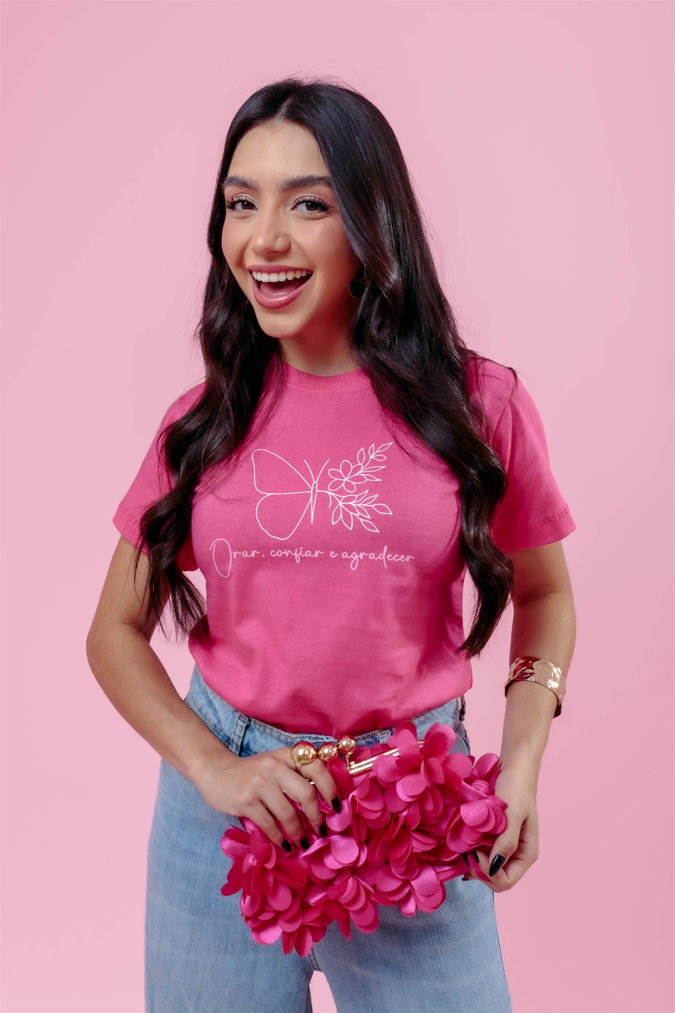 T-Shirt - Orar, confiar e agradecer - Pink
