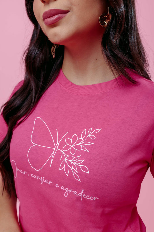 T-Shirt - Orar, confiar e agradecer - Pink