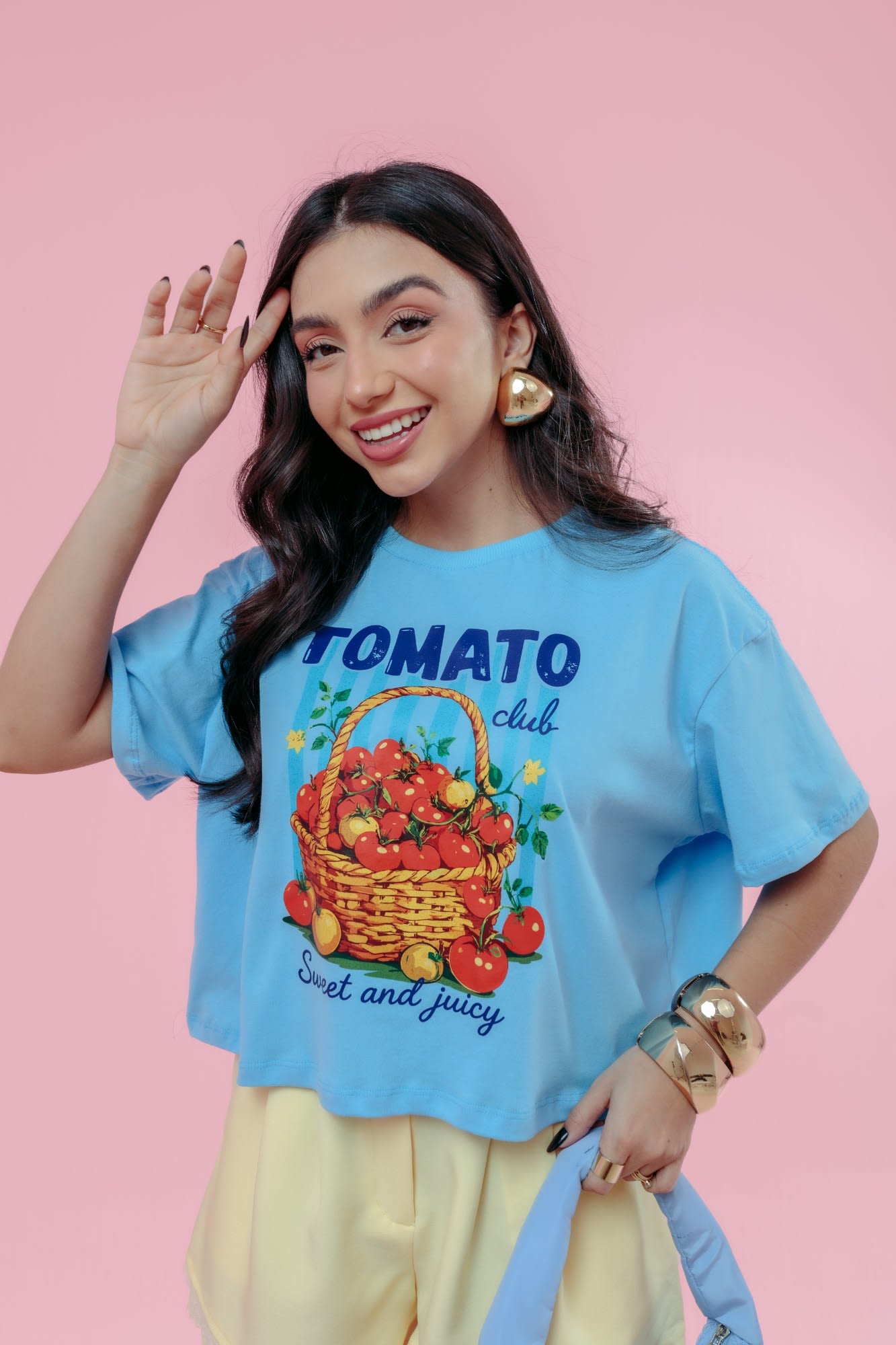 Cropped Oversized - Tomate - Azul Bebê