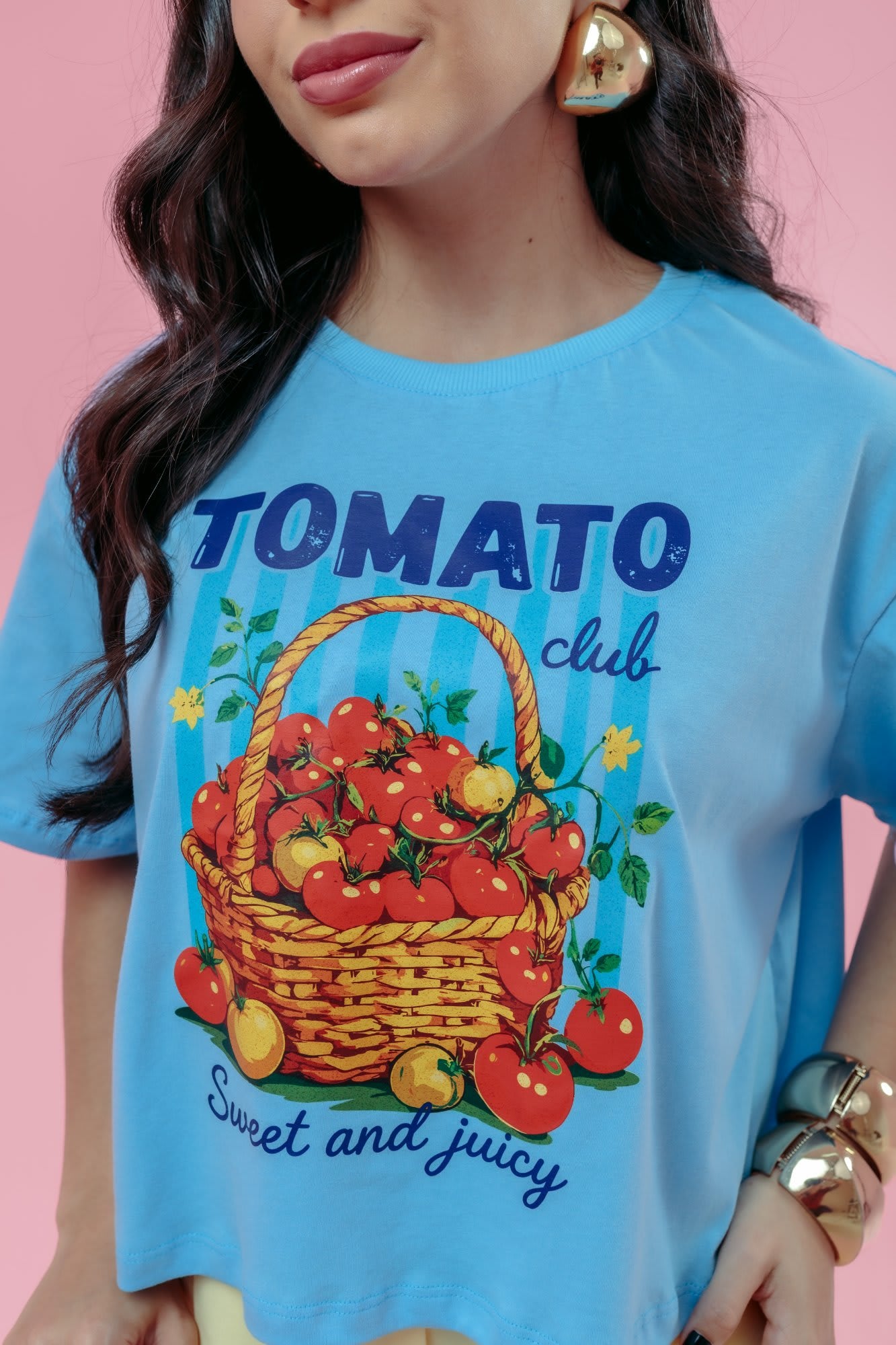 Cropped Oversized - Tomate - Azul Bebê