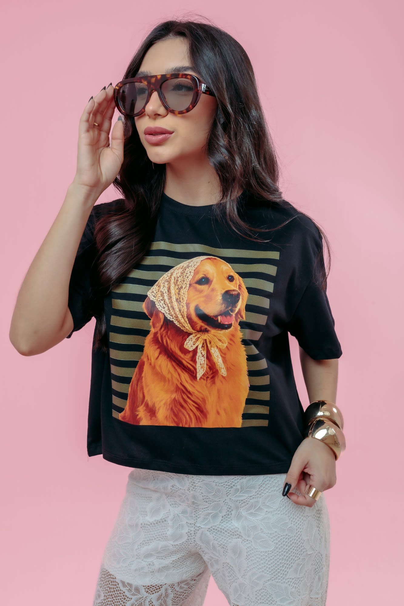 Cropped Oversized - Cachorro Listra - Preto