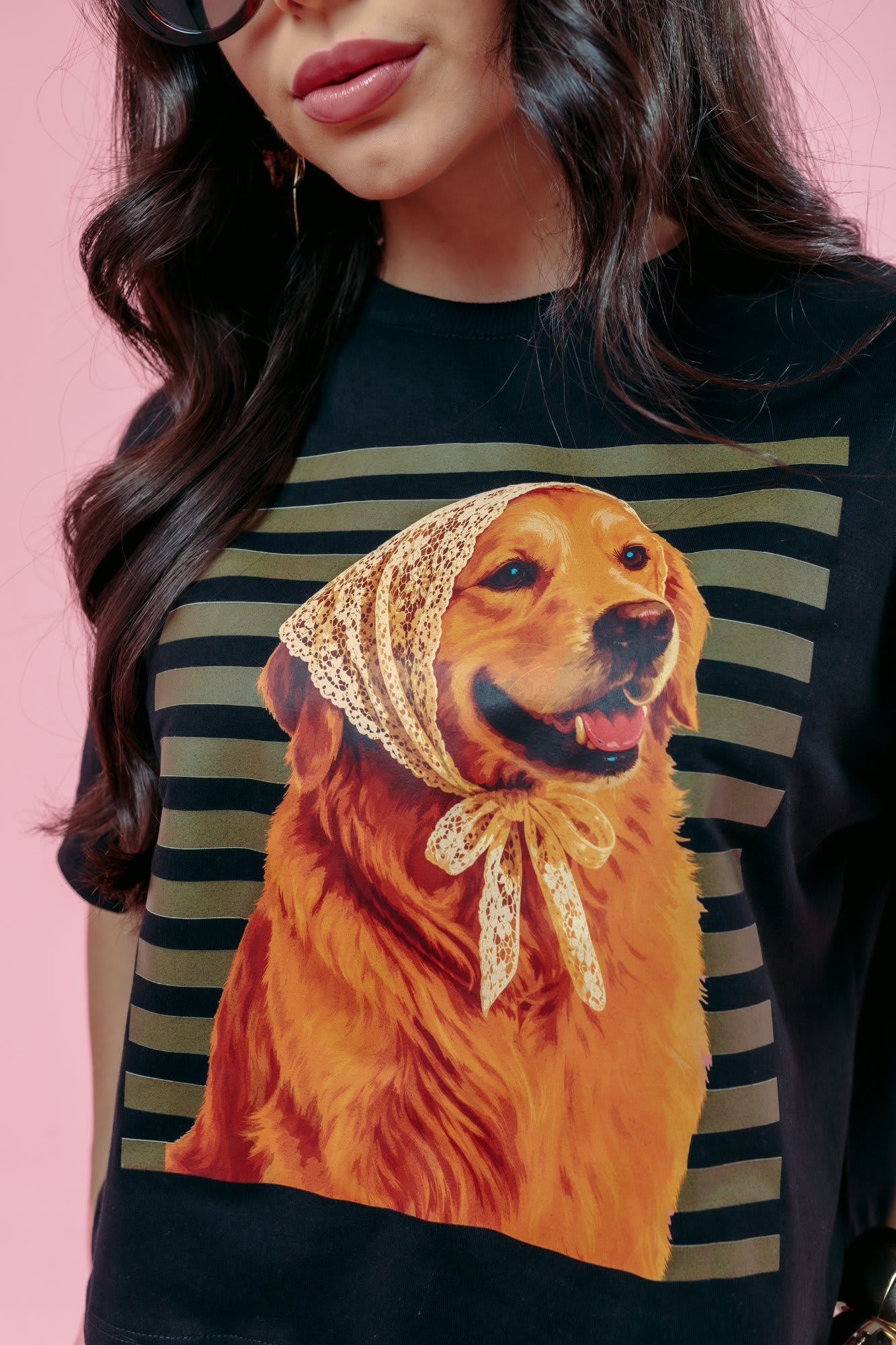 Cropped Oversized - Cachorro Listra - Preto