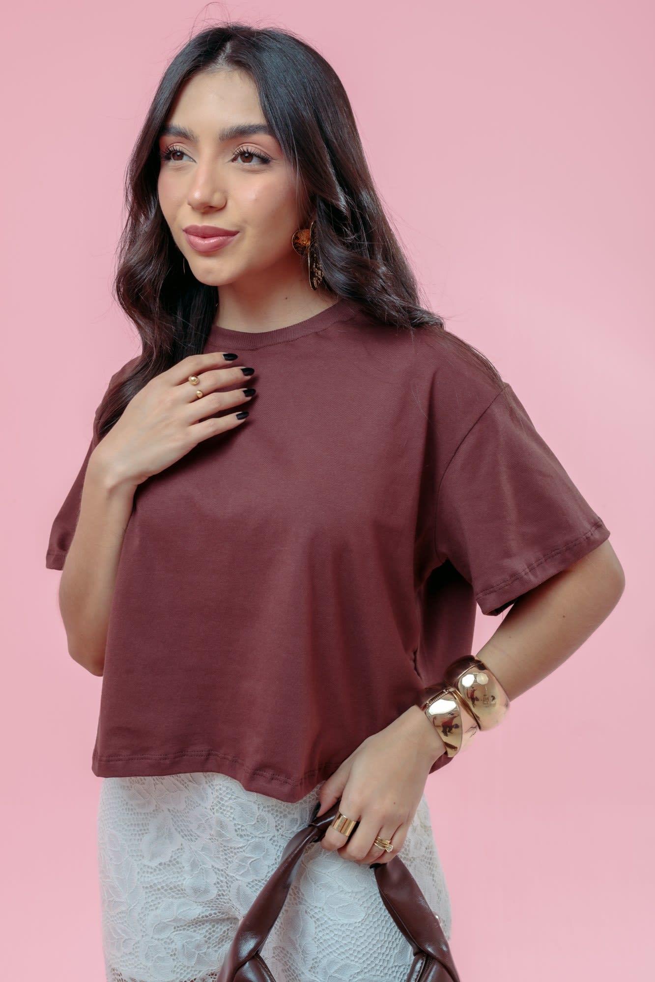 Cropped Oversized - Básico - Marrom Chocolate